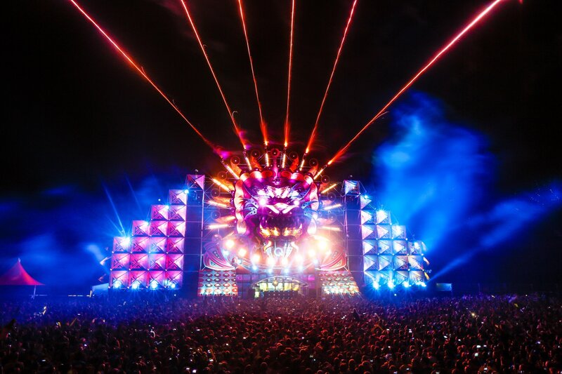 Festival stage with laser lights