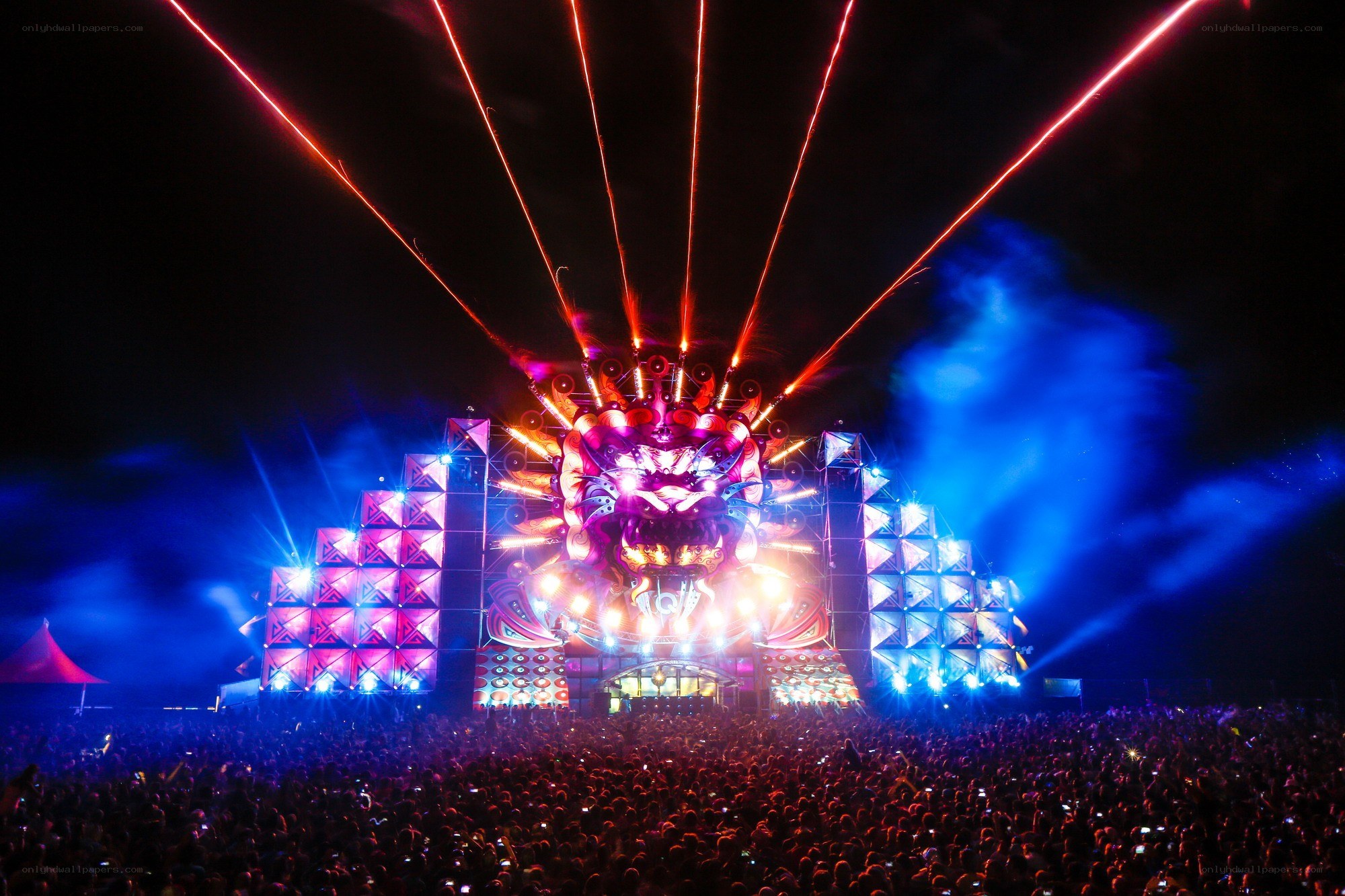Festival stage with laser lights