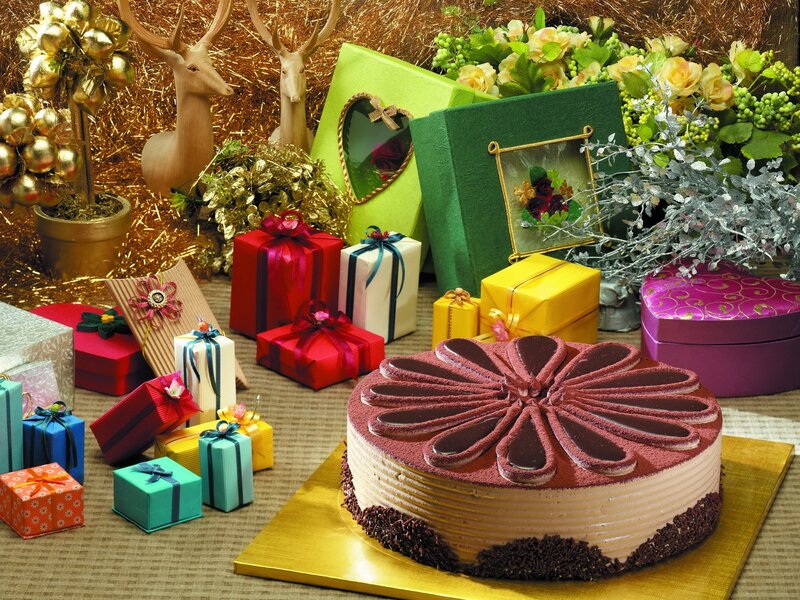 festive cake with gifts