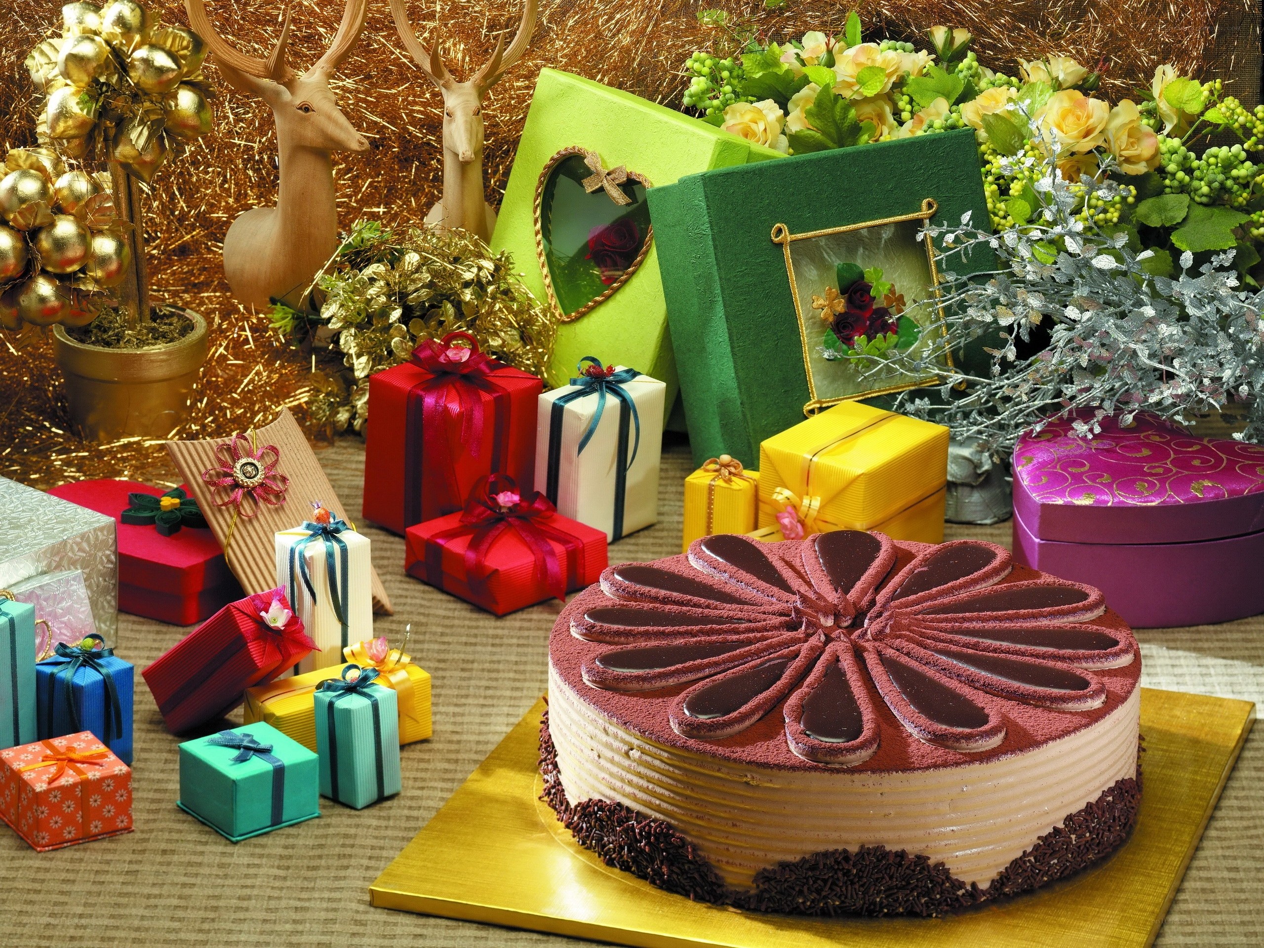 festive cake with gifts