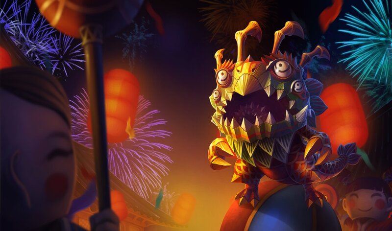 Festive dragon puppet performance