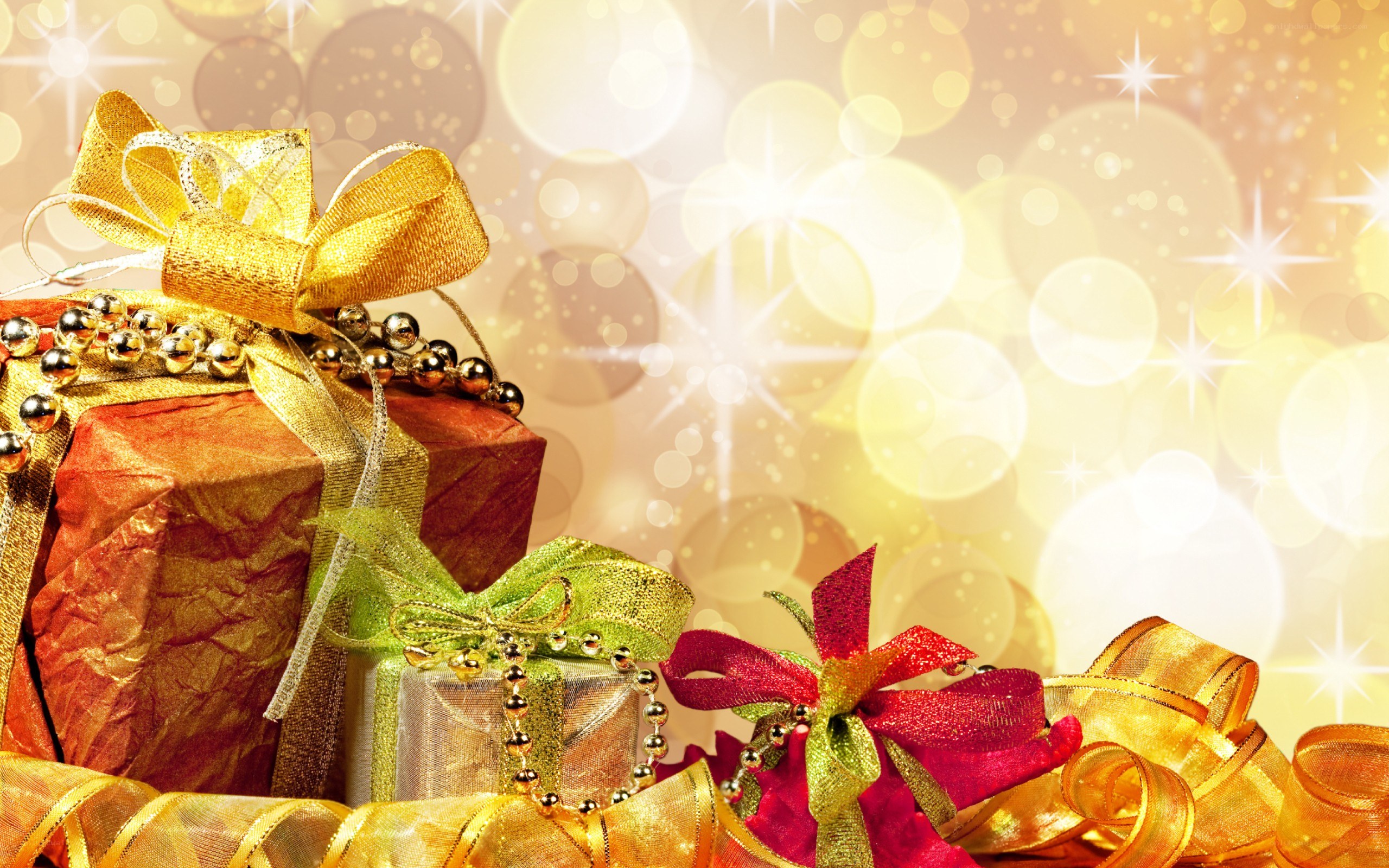 festive gift boxes with ribbons