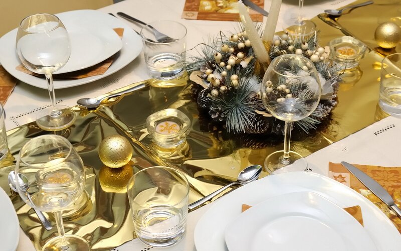 festive golden table setting