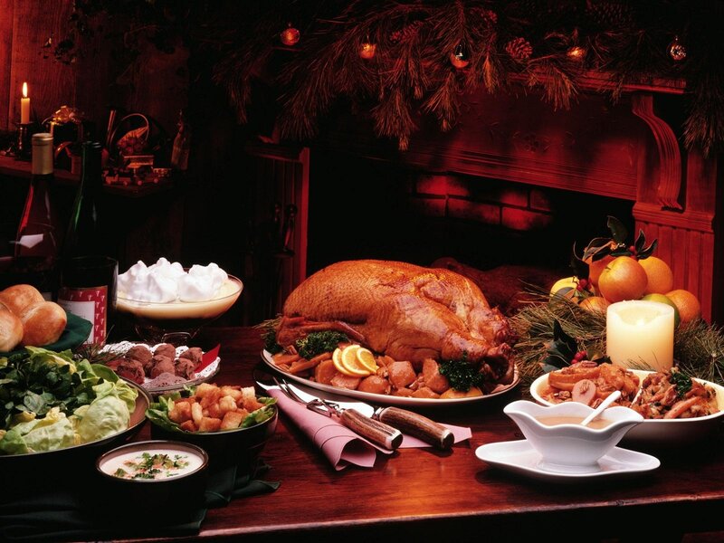 festive holiday dinner spread