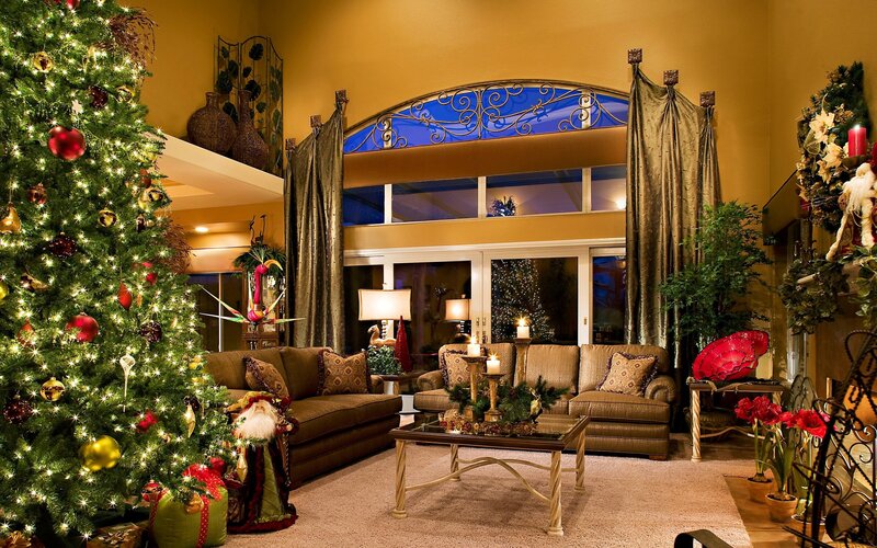 Festive living room with Christmas tree