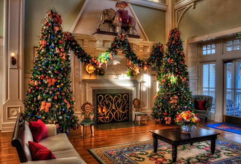 Festive living room with Christmas trees
