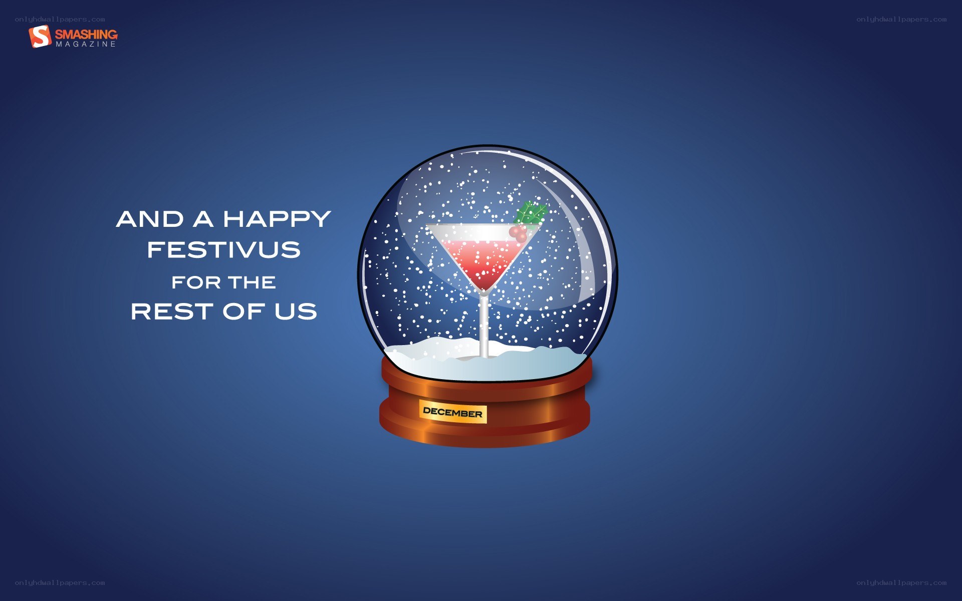 Festive snow globe with cocktail