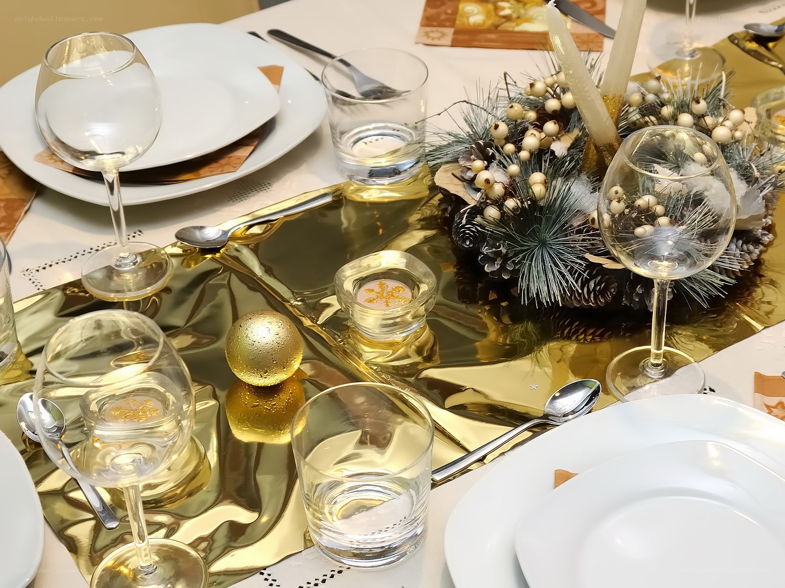 festive table setting with gold accents