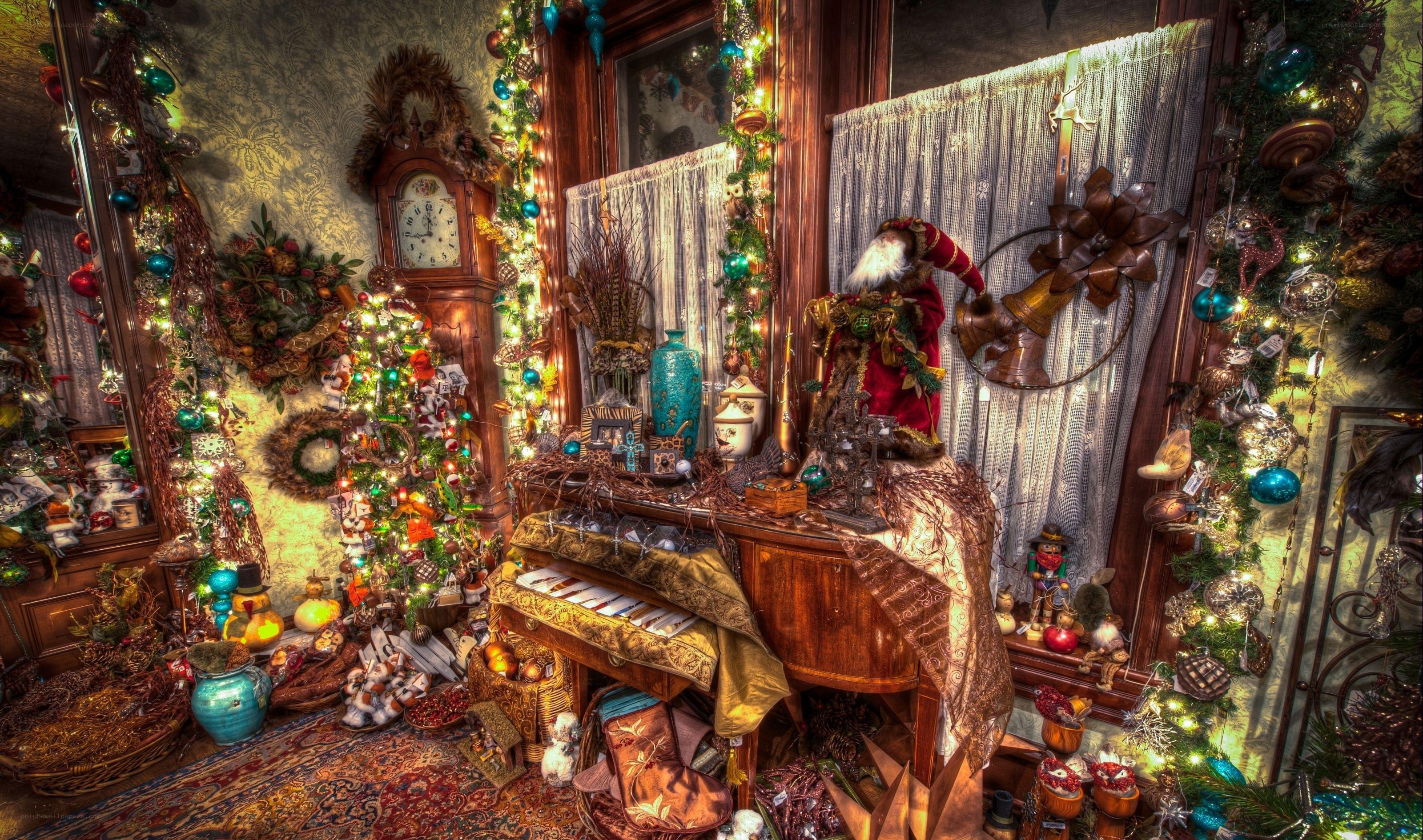 Festive vintage holiday room