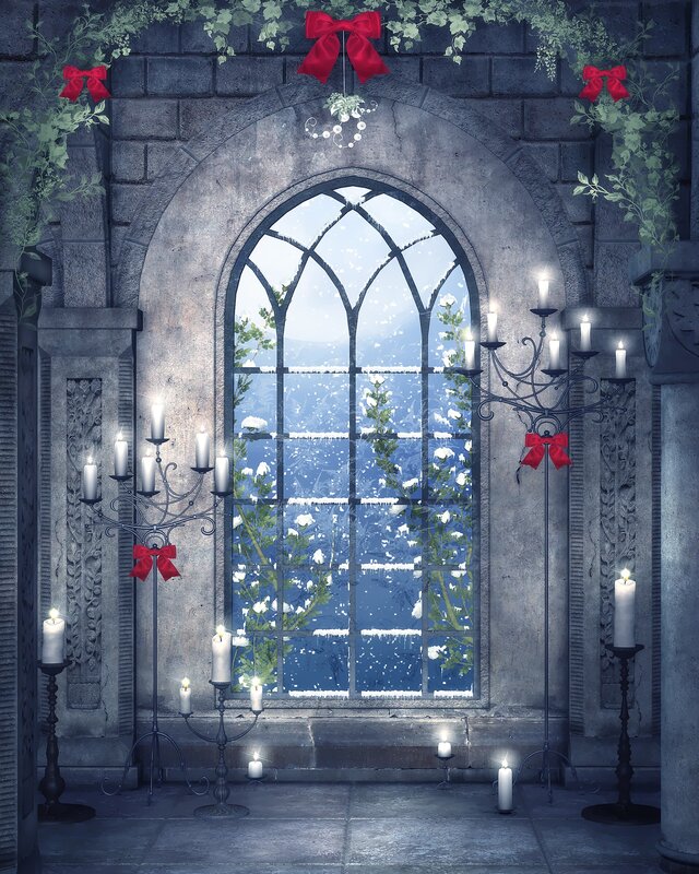 festive window in a stone hall