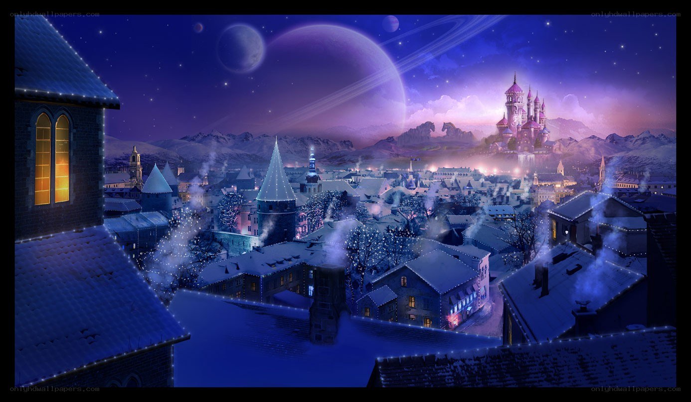 Festive winter fantasy town