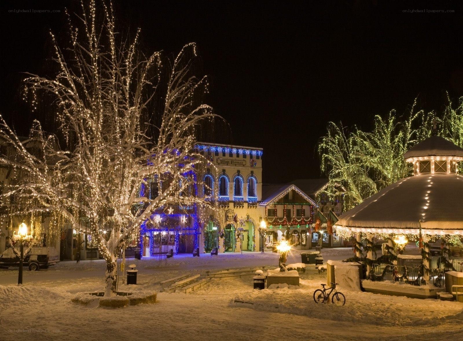 Festive winter town square