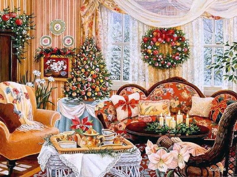 Festively Decorated Living Room