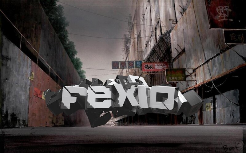 Fexio logo in urban alley
