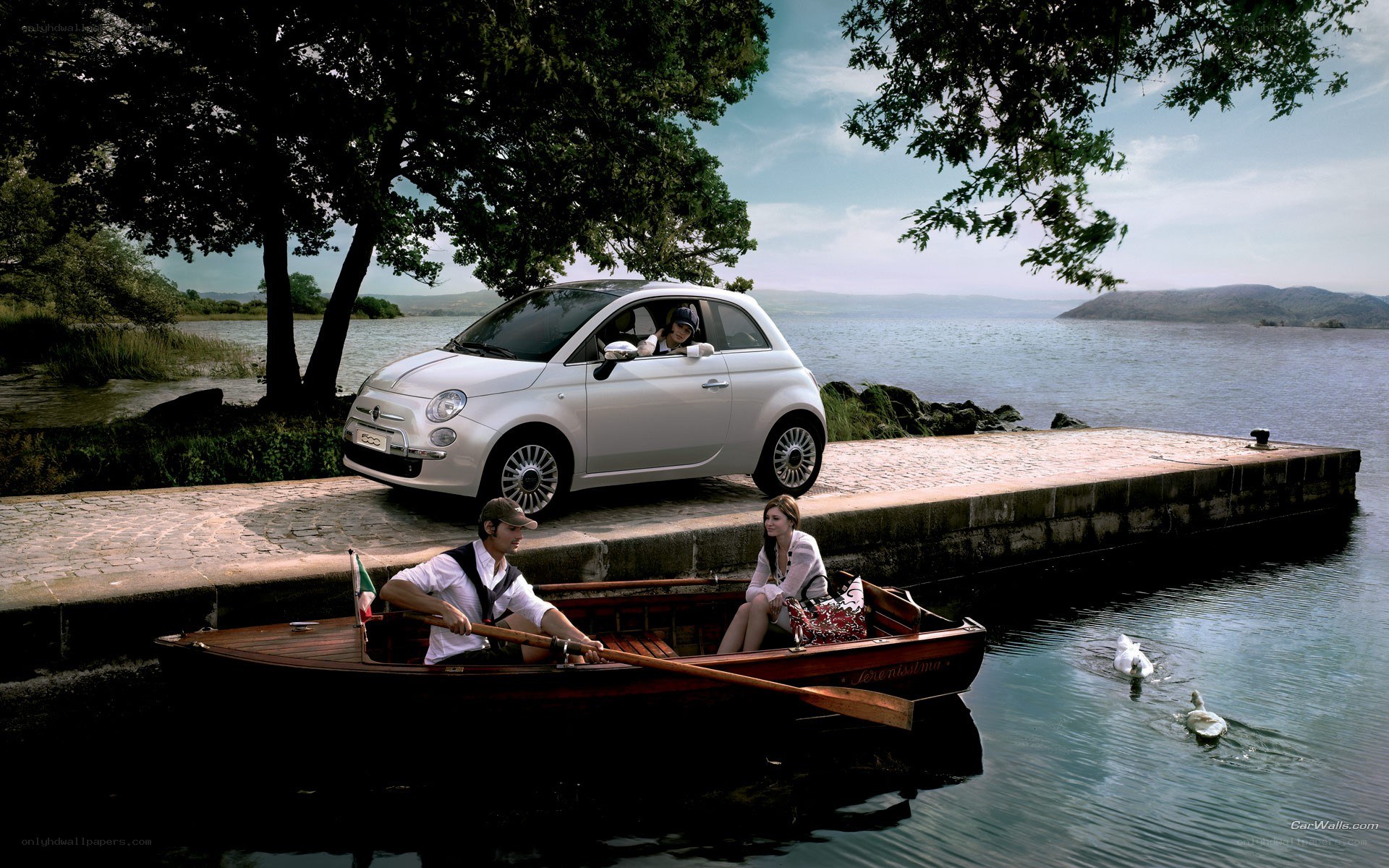 Fiat 500 by a lakeside