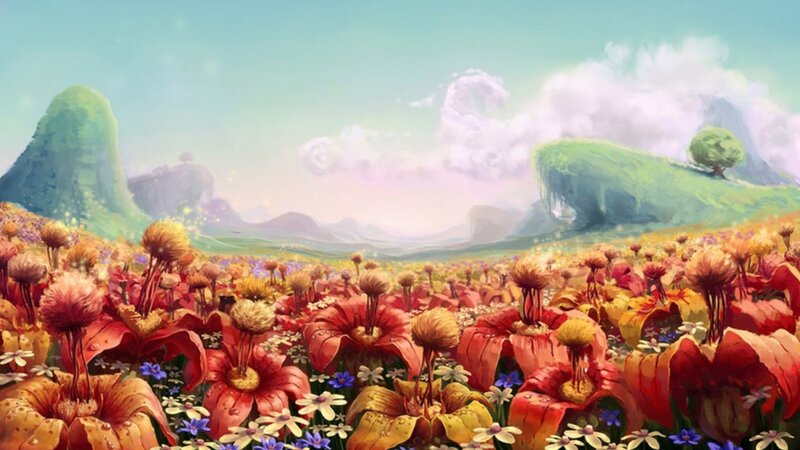 Field of Red Flowers — Serene, Afternoon, Digital Art