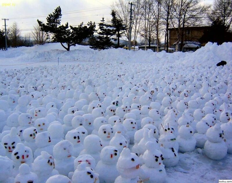 Field of snowmen in Japan