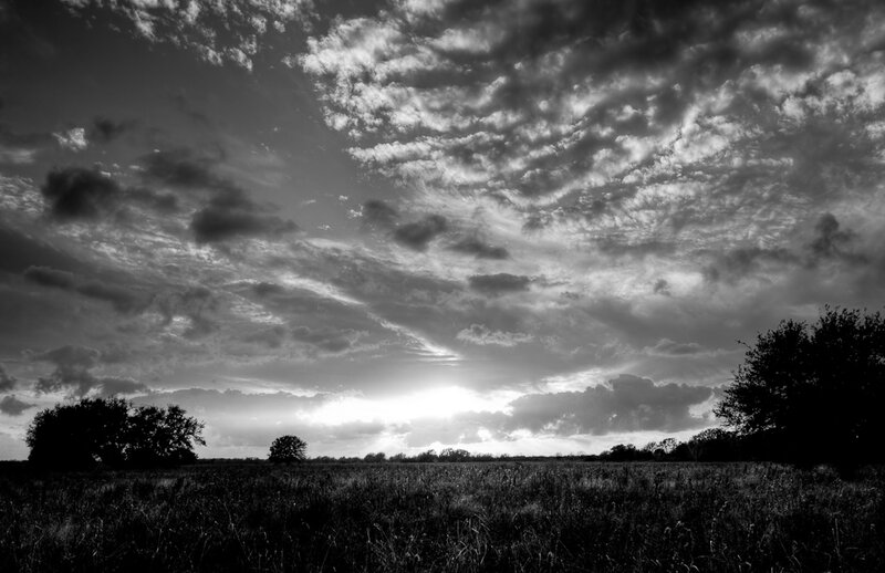 Field under Cloudy Sky — Black, Dramatic