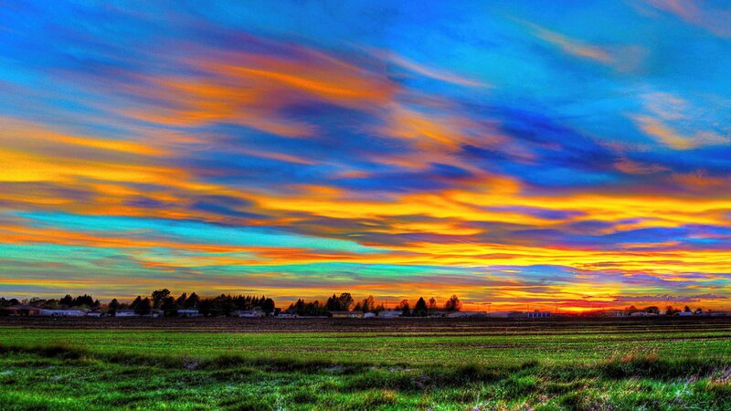 Field under Colorful Sky — Blue
