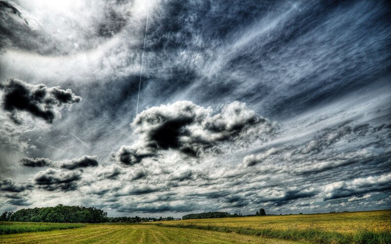 Field under Stormy Sky — Green, Dramatic, Afternoon