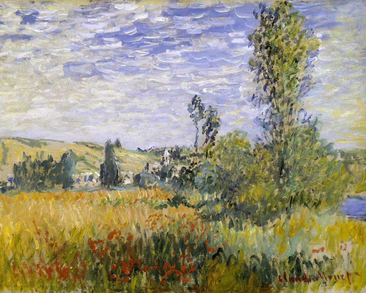 Field with poppies and trees