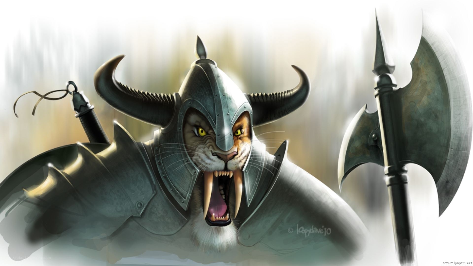 fierce cat warrior with axe