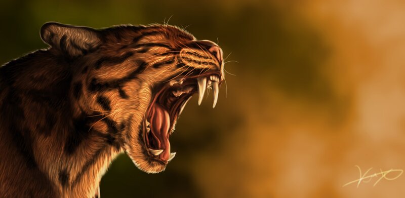 fierce saber-toothed cat roar