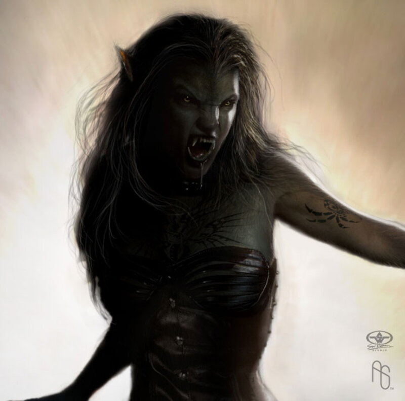 fierce werewolf woman concept art