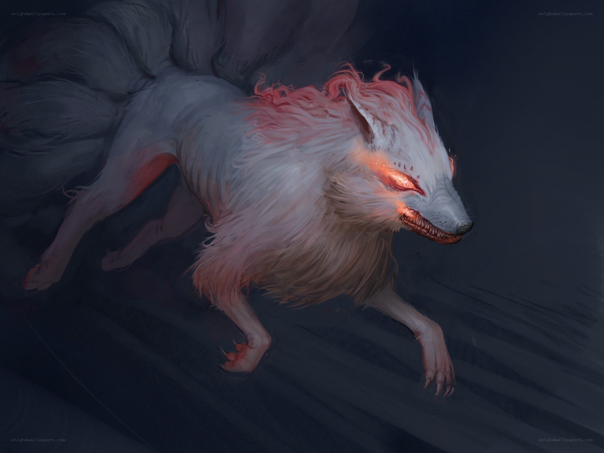 Fierce white fox creature