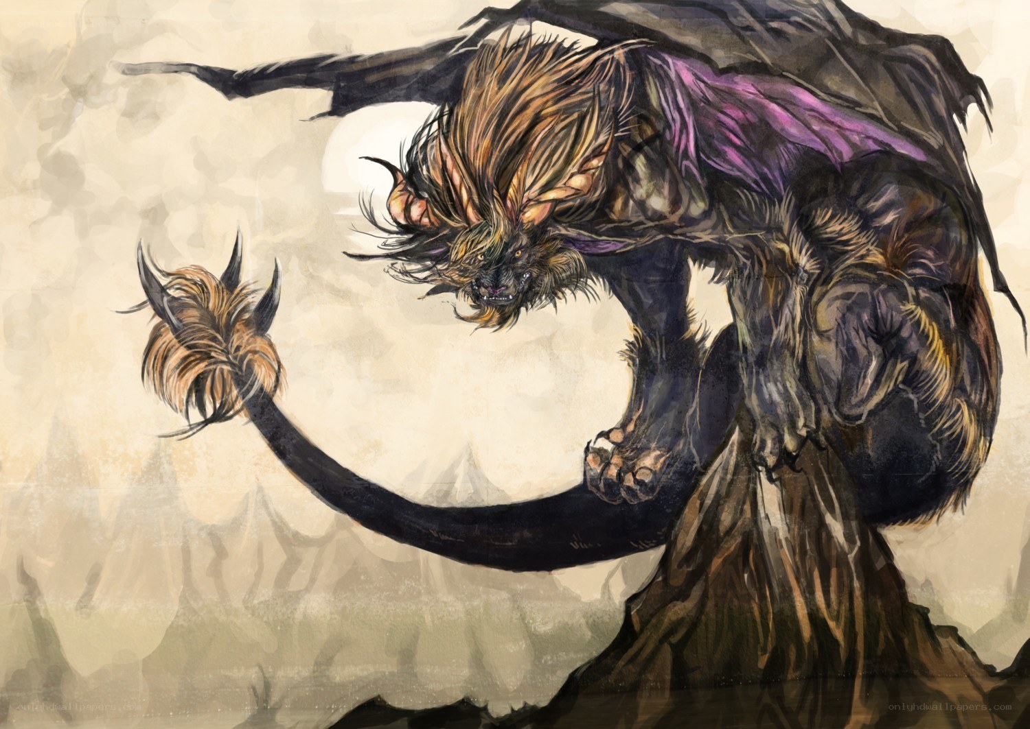 fierce winged beast on a rock