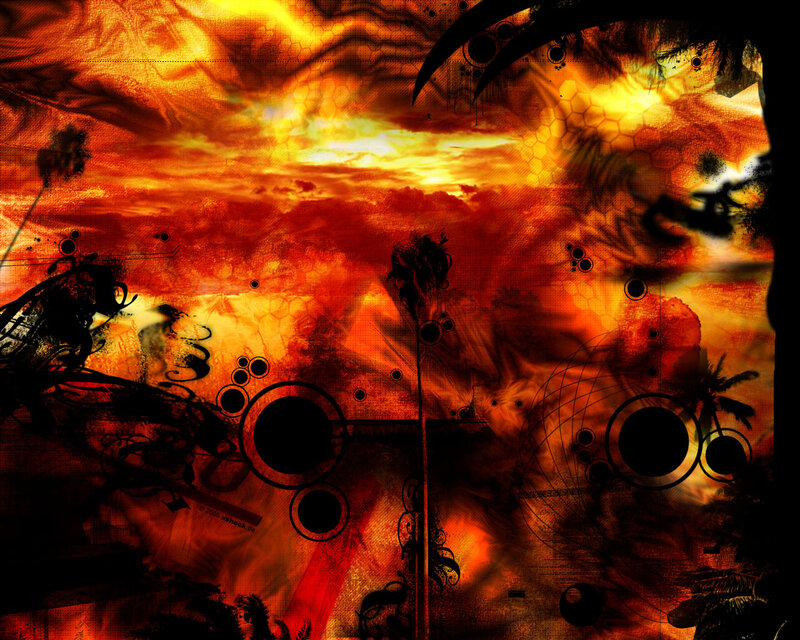 Fiery abstract sunset collage