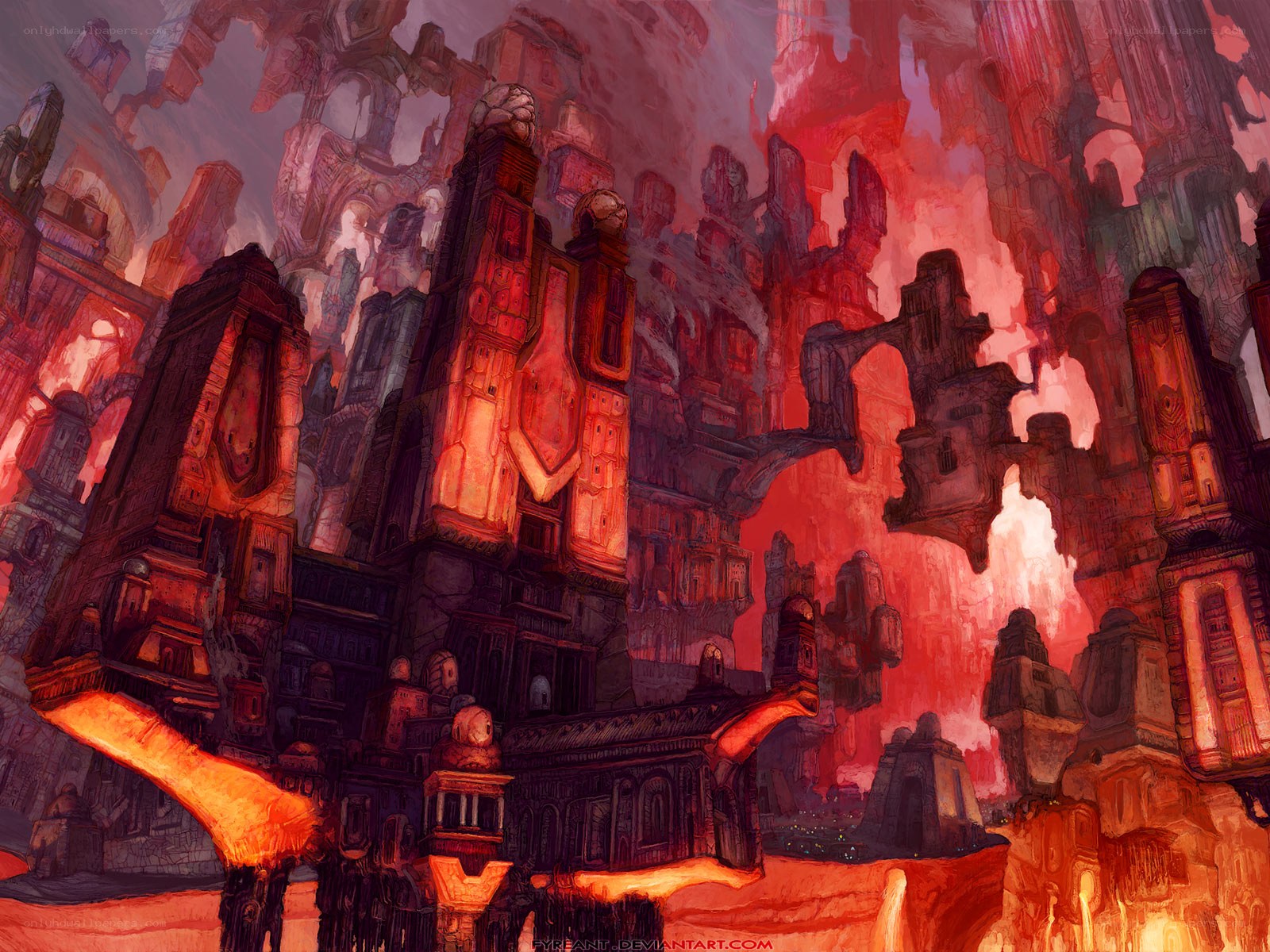Fiery alien cityscape