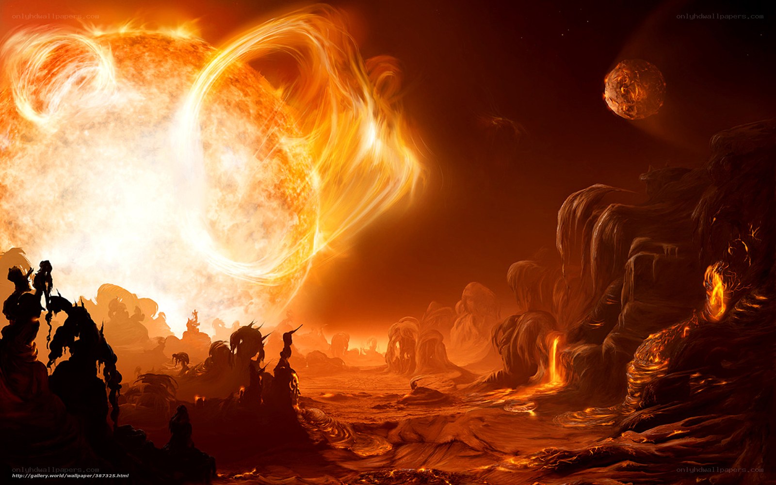 Fiery alien planet landscape