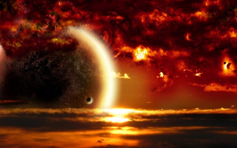 Fiery alien planet sunset