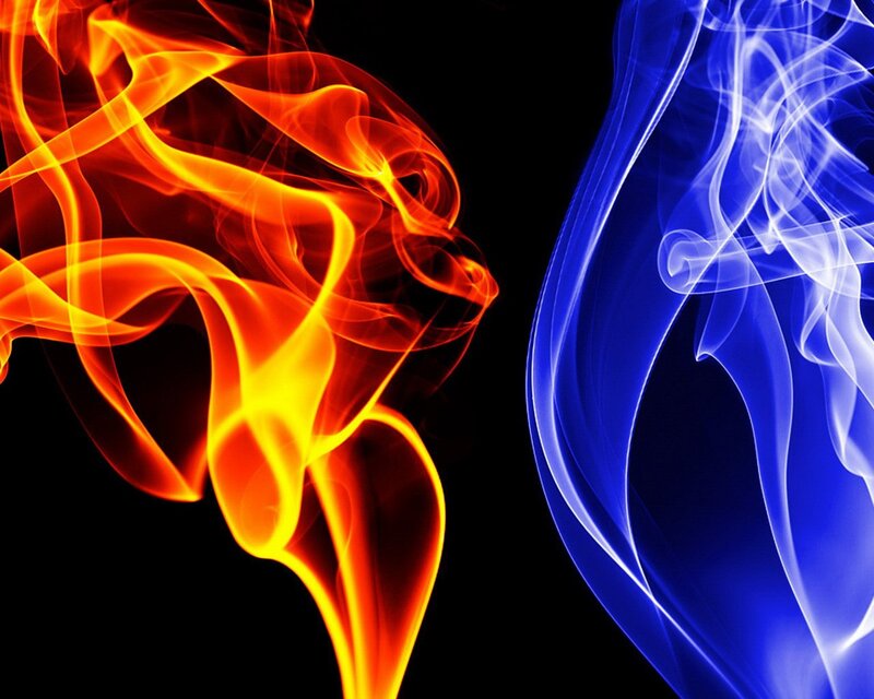 Fiery and icy smoke swirls
