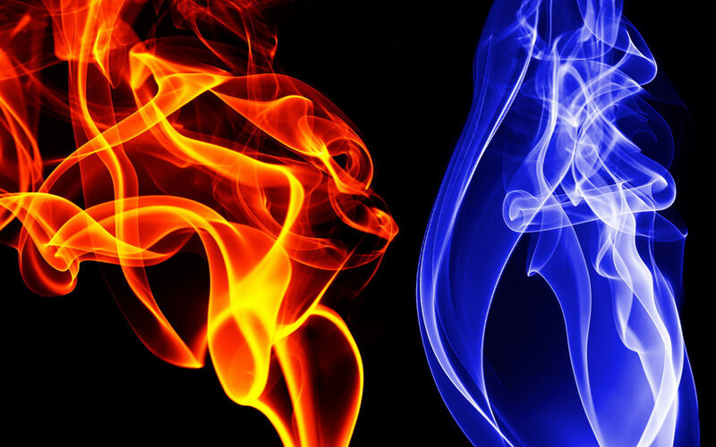 Fiery and icy smoke swirls