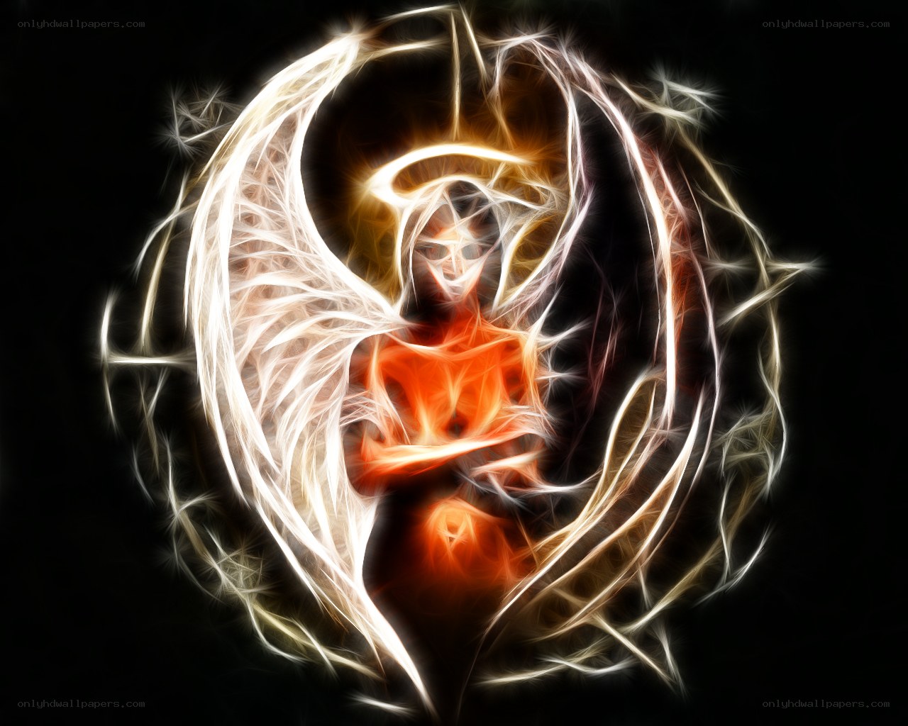 fiery angel with glowing wings