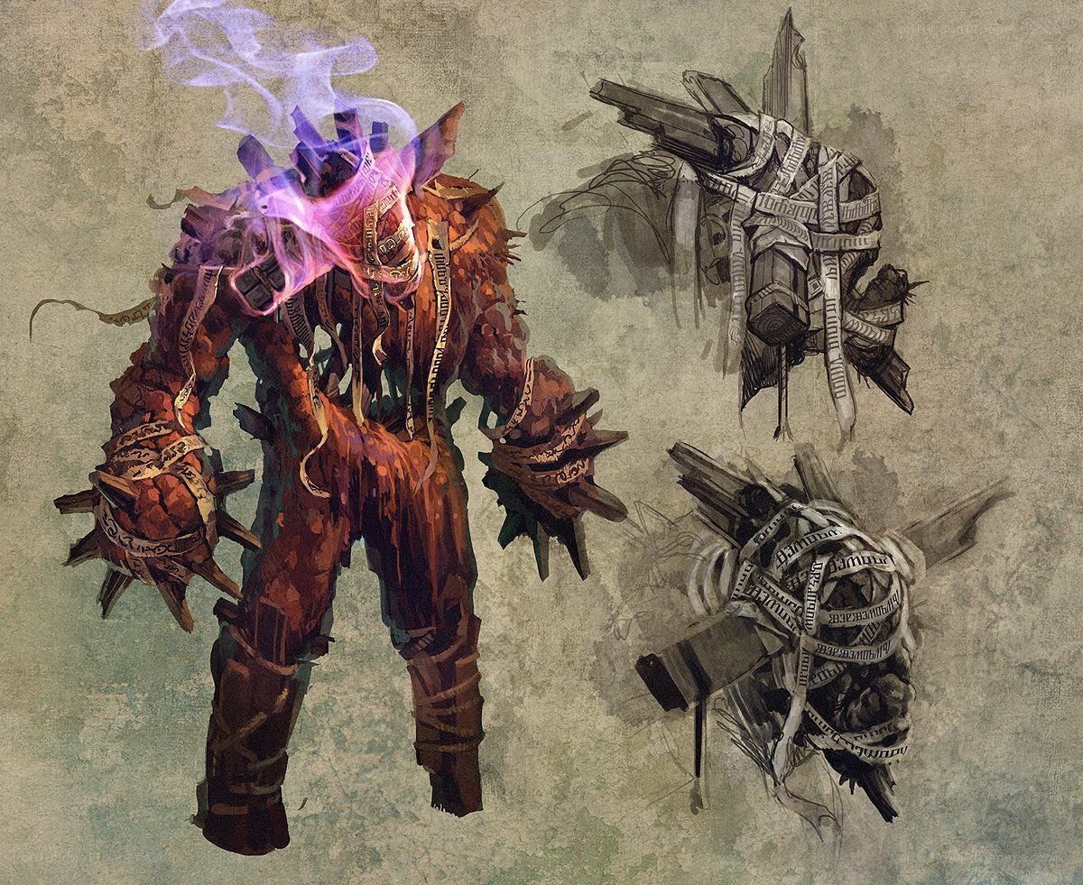 fiery armored creature concept art