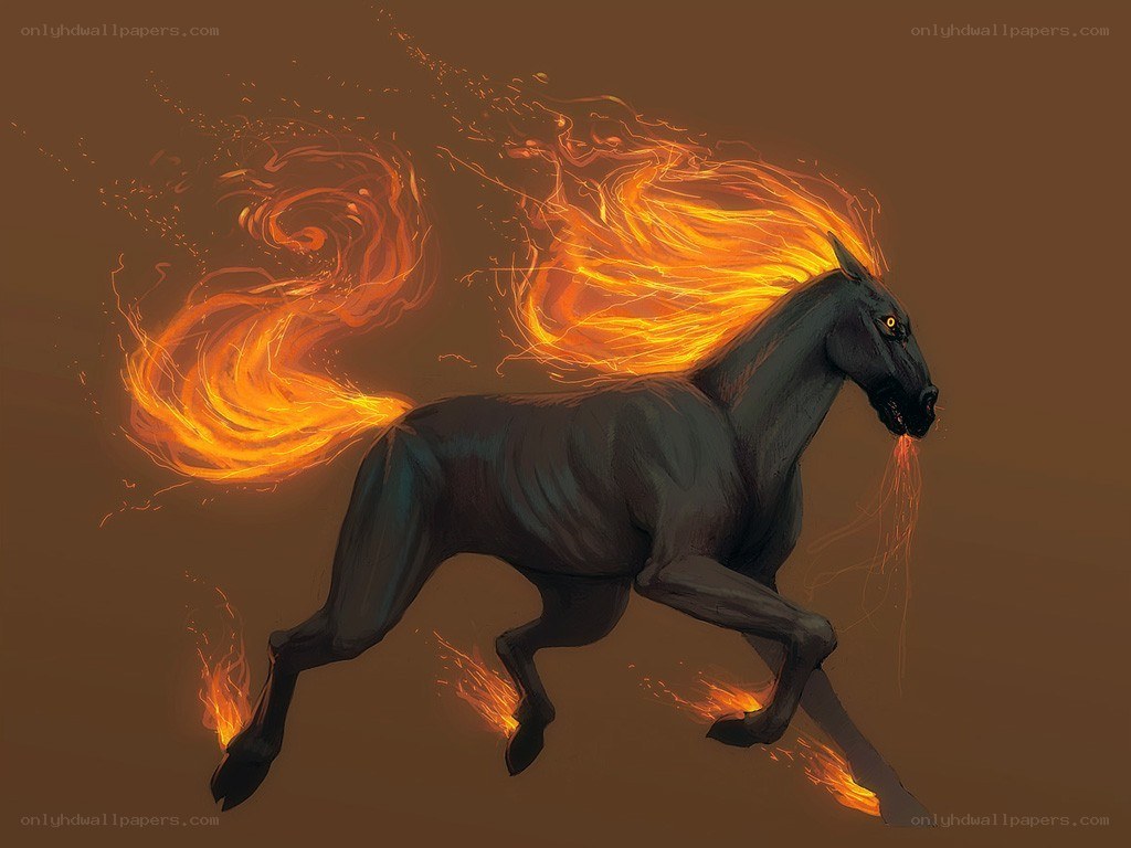 fiery black horse galloping
