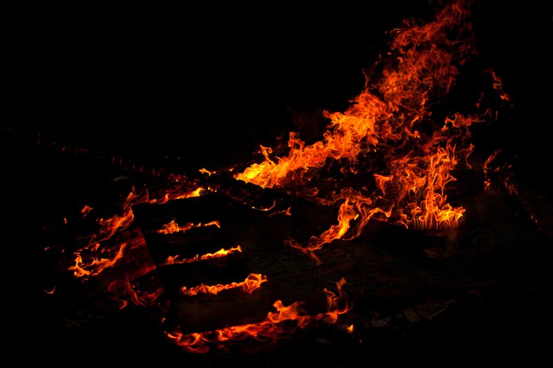 Fiery campfire at night