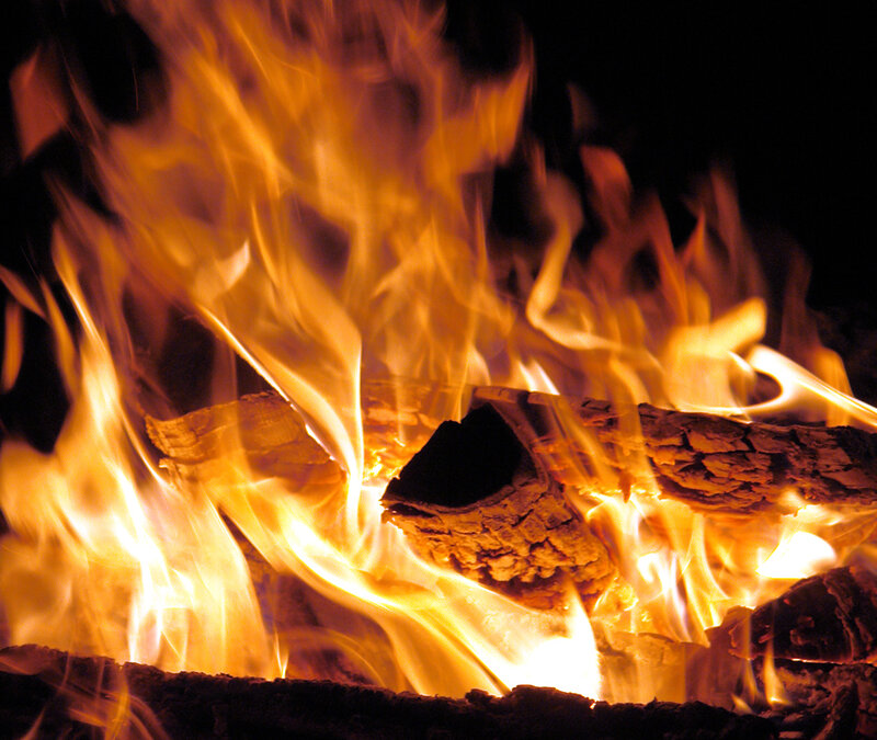 Fiery campfire burning brightly