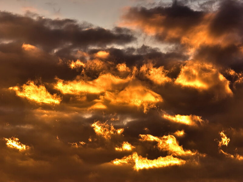 Fiery Clouds at Sunset — Orange, Dramatic, Photograph