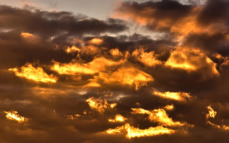 Fiery Clouds in Sky — Orange, Dramatic, Sunset