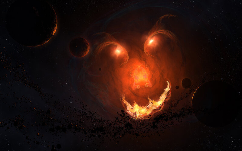 Fiery Cosmic Face — Orange