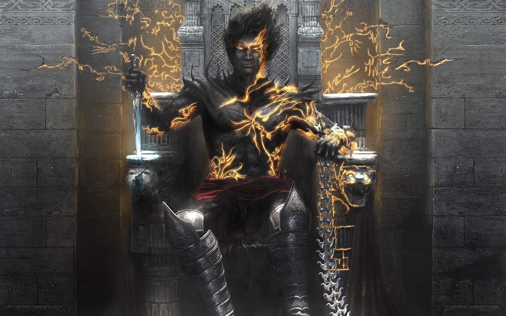 fiery demon king on throne