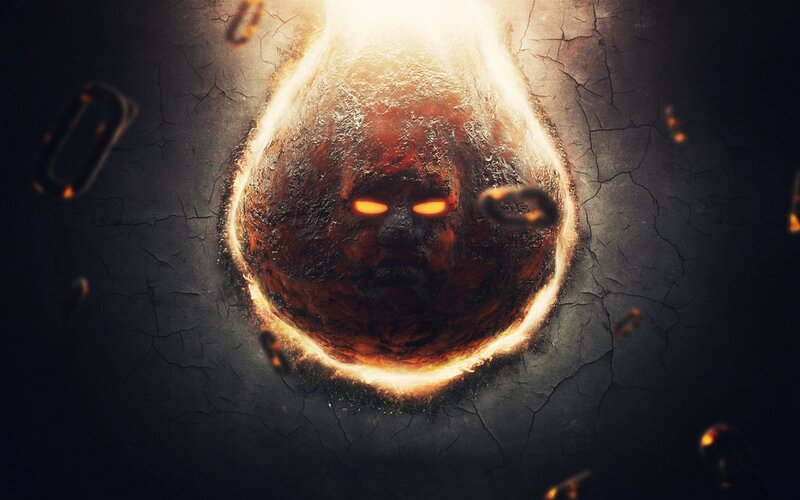 Fiery Demonic Face — Black