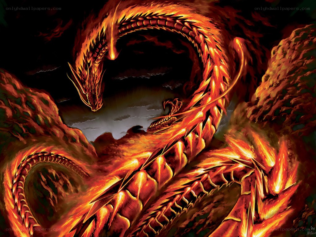 fiery dragon coiled in darkness