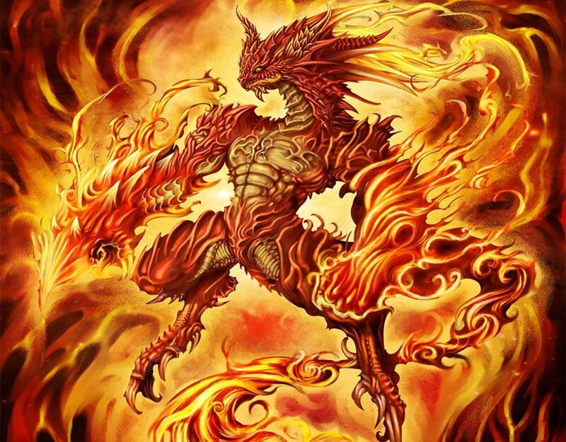 fiery dragon in flames