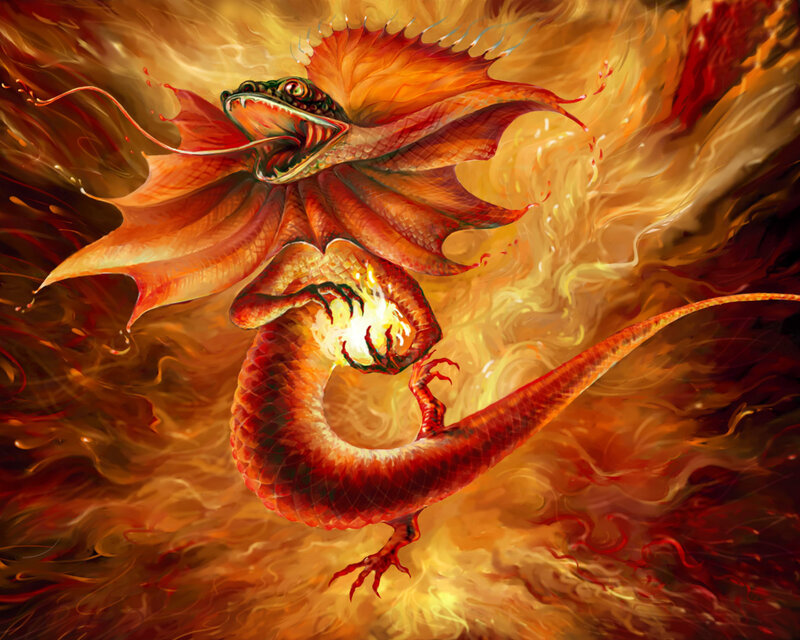 fiery dragon in flight
