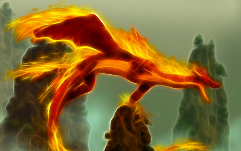 Fiery dragon in flight